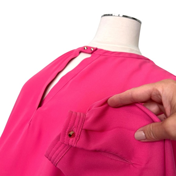 FOREVER 21 Love 21 Long Sleeve Blouse Pink Gold Punk Spikes Sz S - Picture 6 of 11